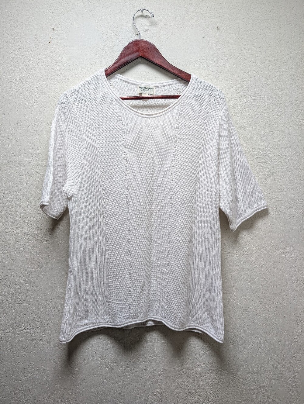 VTG Norm Thompson Sweater Womens White Linen Cotton Blend Knit Top Sz LG Costal